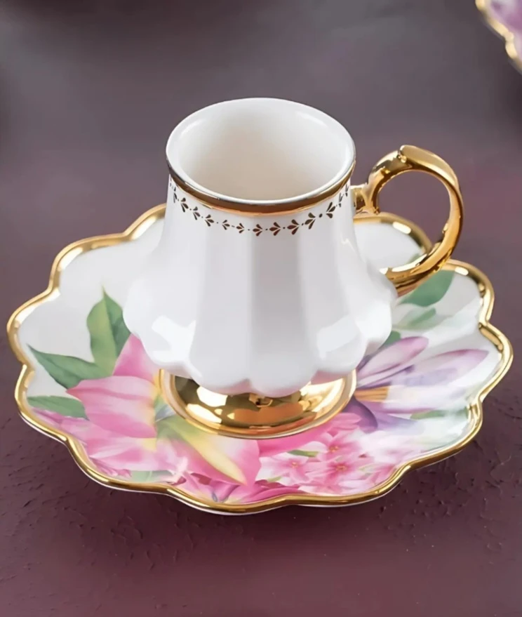 6 Piece Coffee Cup and Saucer Set - Floral Design