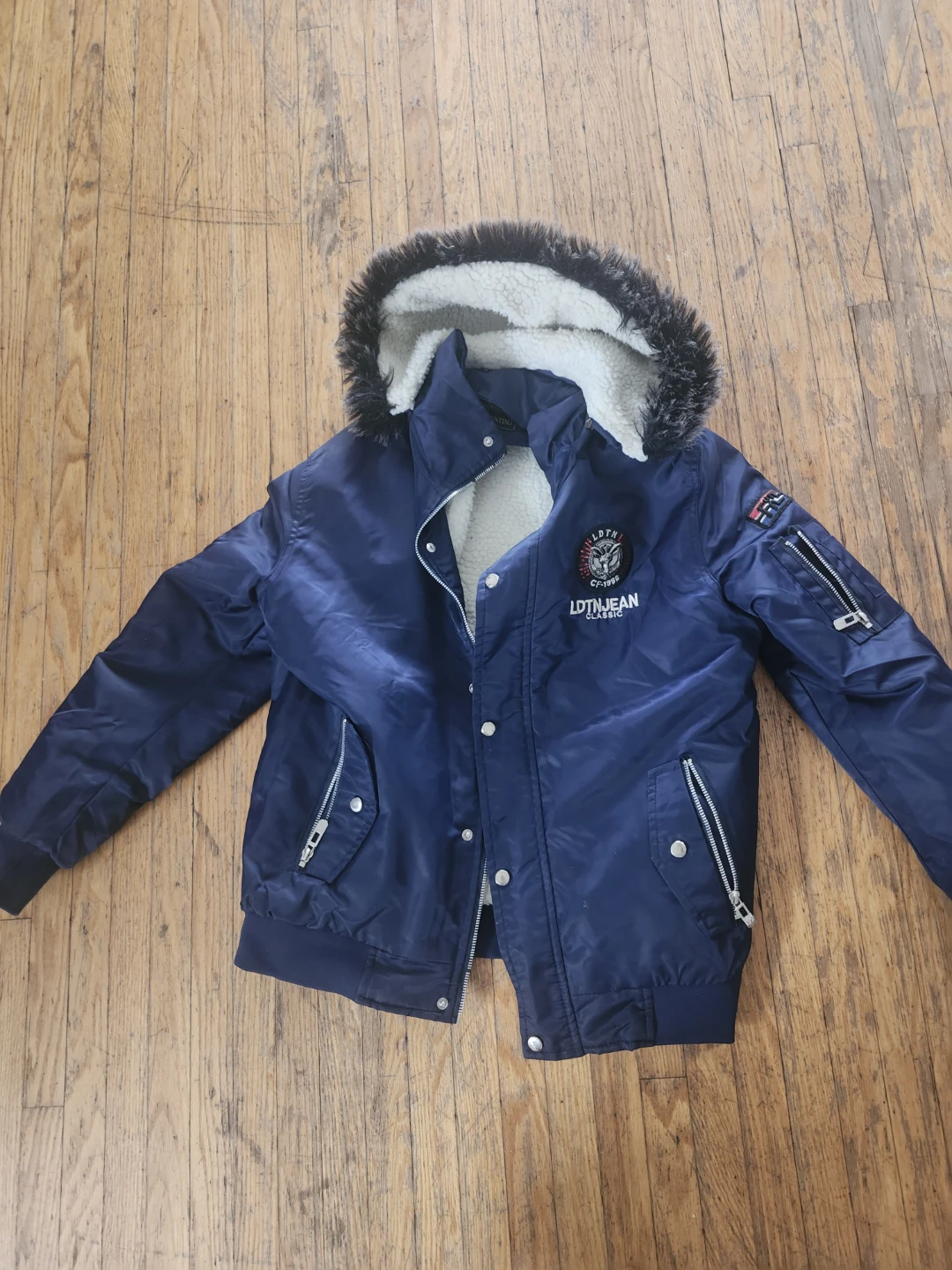 🥕LEDUNTTING Blue Bomber Jacket with Sherpa Lining and Fur Hood