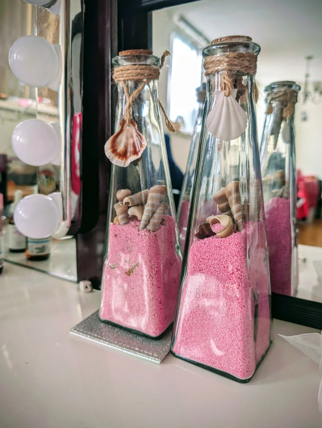 Decorative Glass Bottles with Pink Sand and Shells 🏆