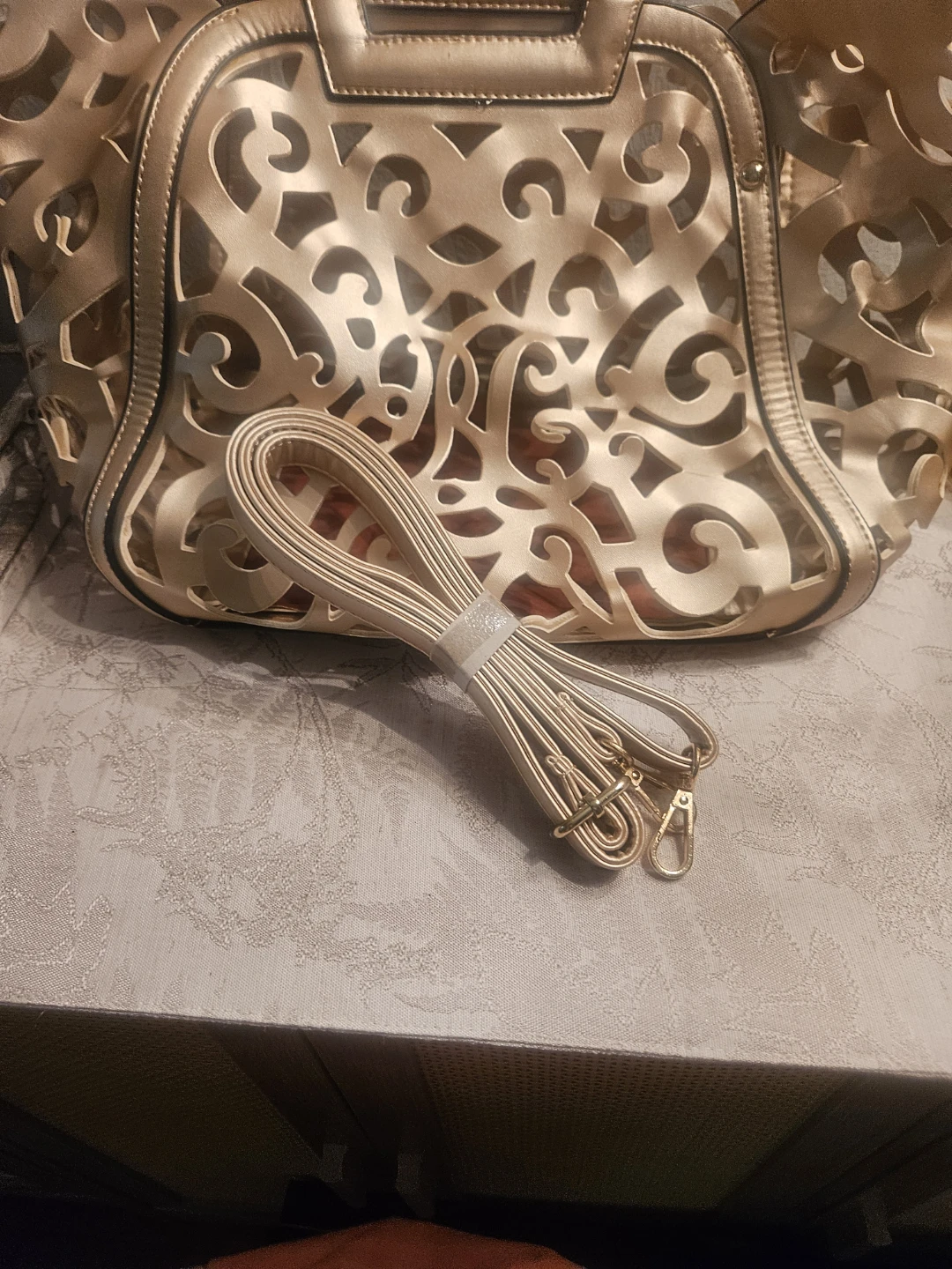 Gold Tone Tote Bag with  laser Cutout Design - photo 5