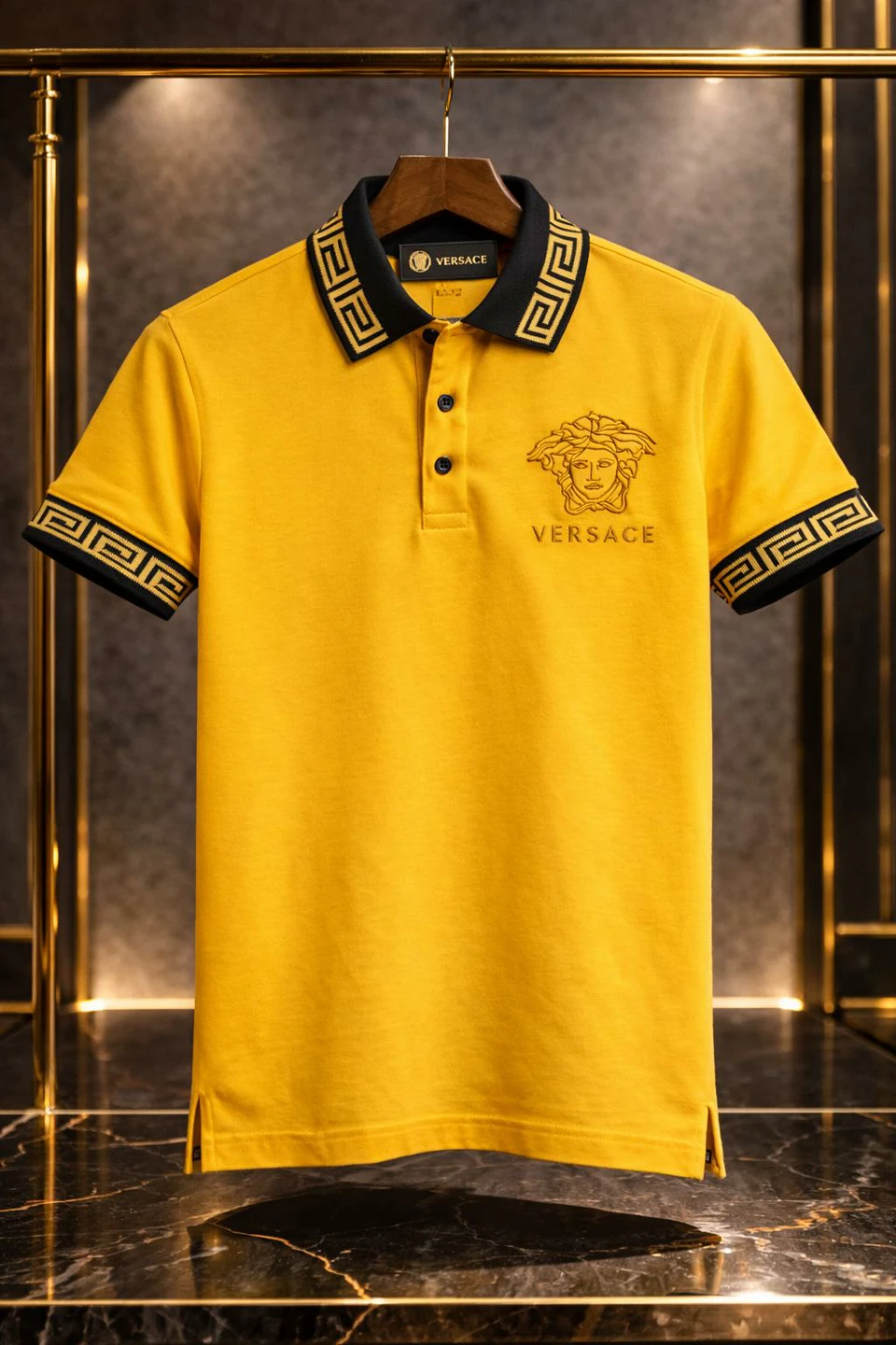 Versace Men's Yellow Medusa Polo Shirt