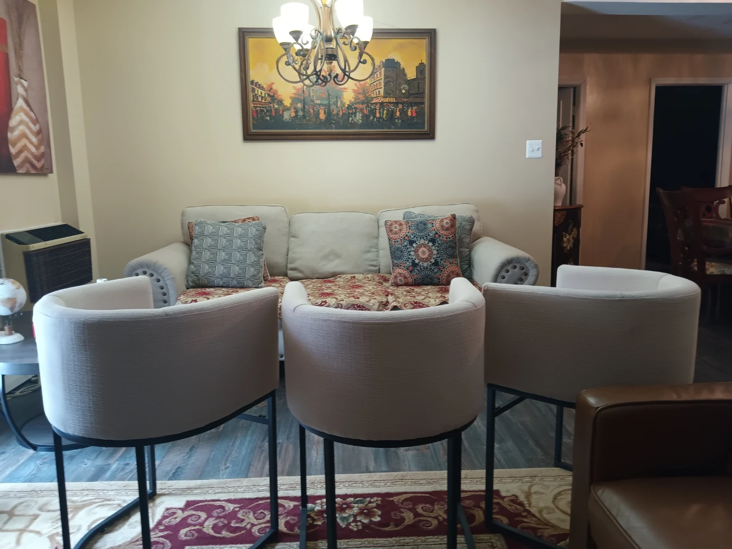 Set of 3 Cream Upholstered Counter Stools - photo 2
