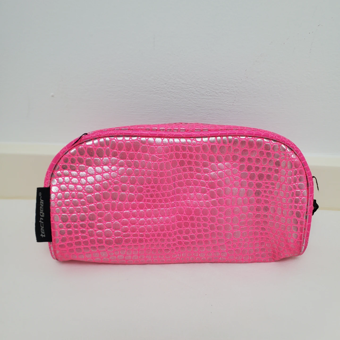 Techgear Pink & Silver Crocodile Print Pouch