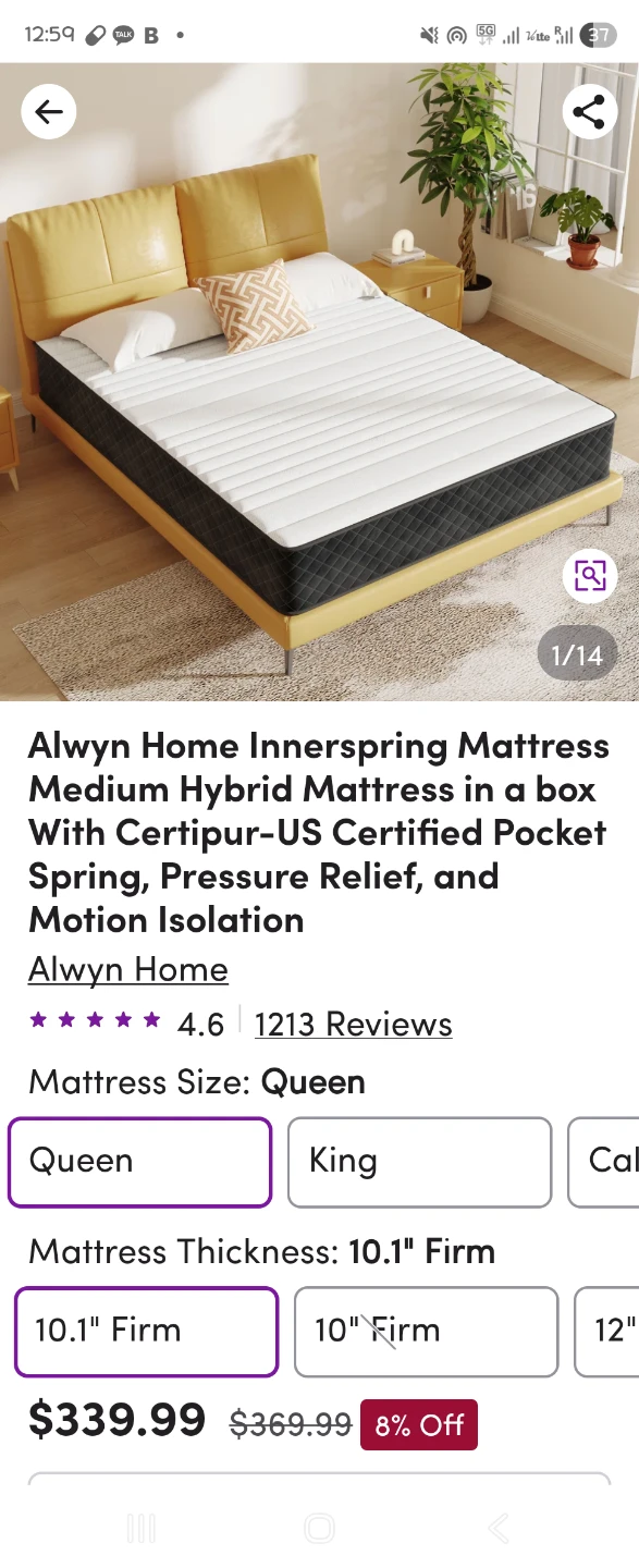 Alwyn Home Double Bed (Mattress & Frame) Excellent Condition 👍