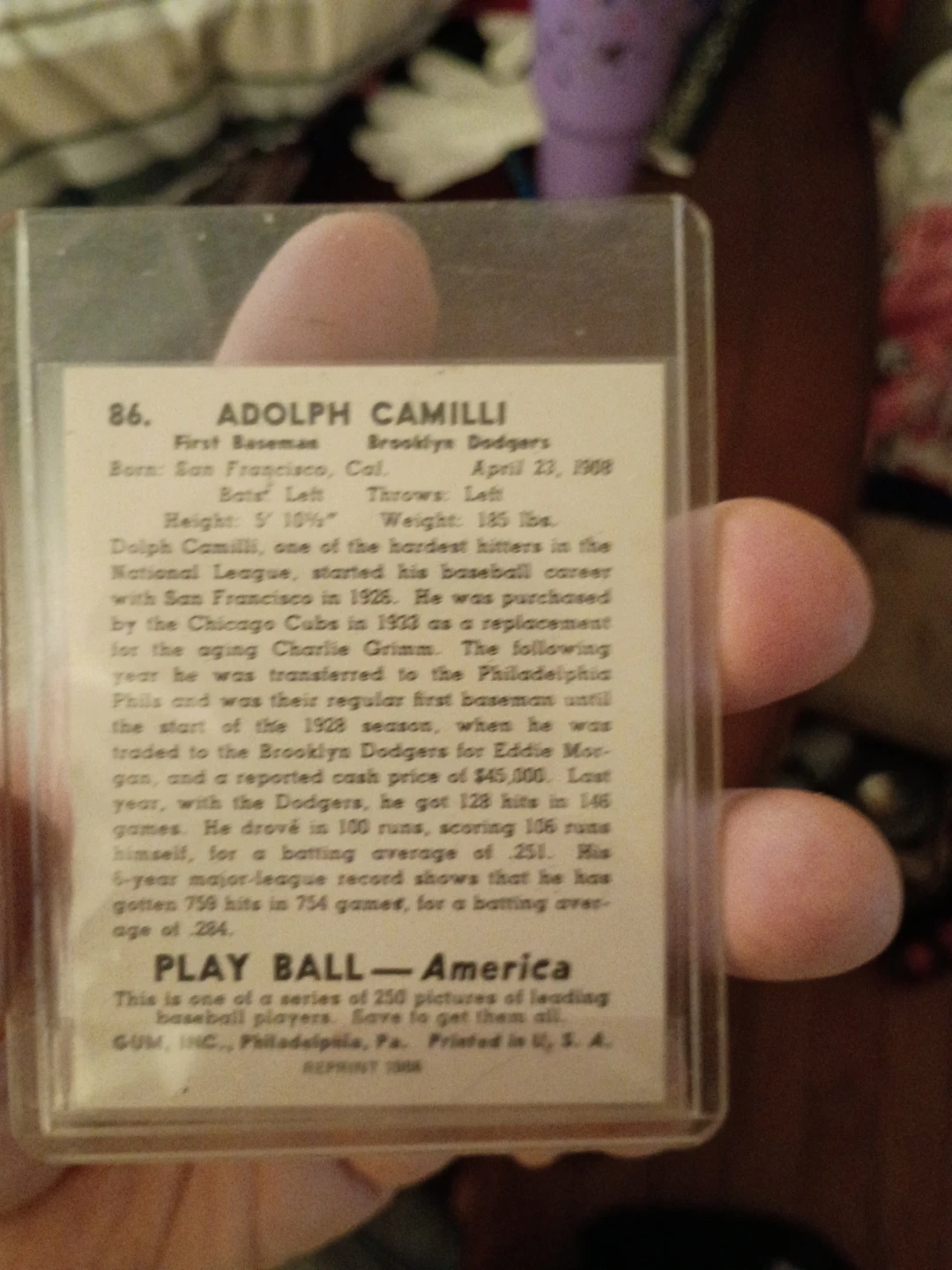 1988 Play Ball America Adolph Camilli Baseball Card signed