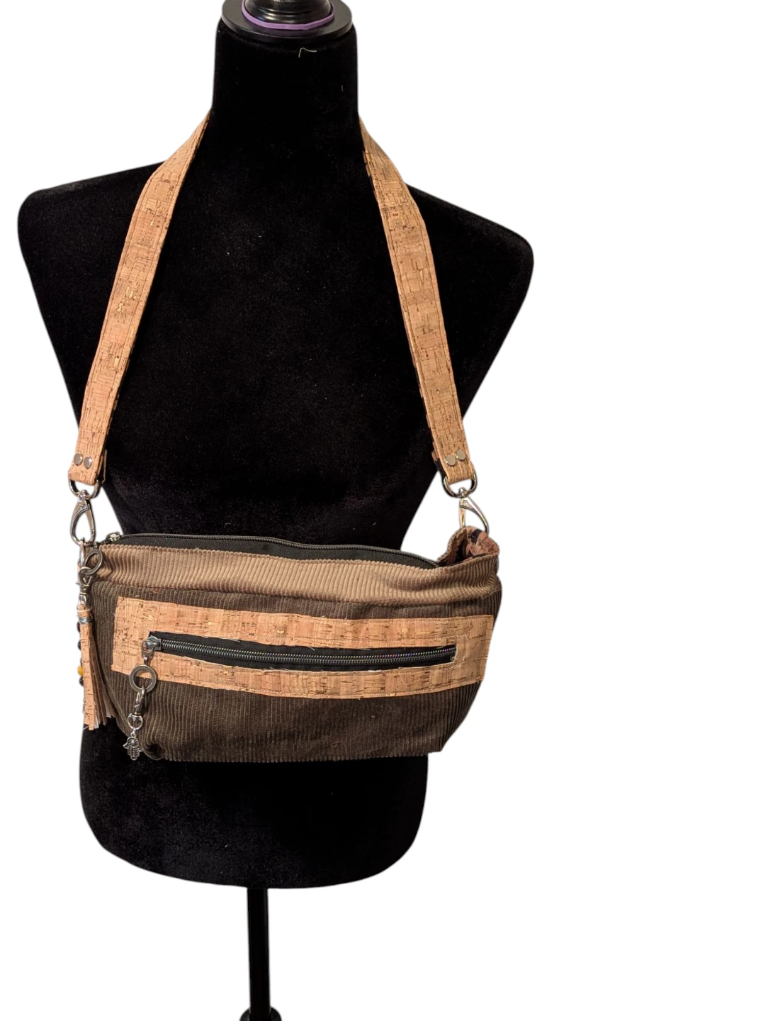 Corduroy and Cork Shoulder Bag