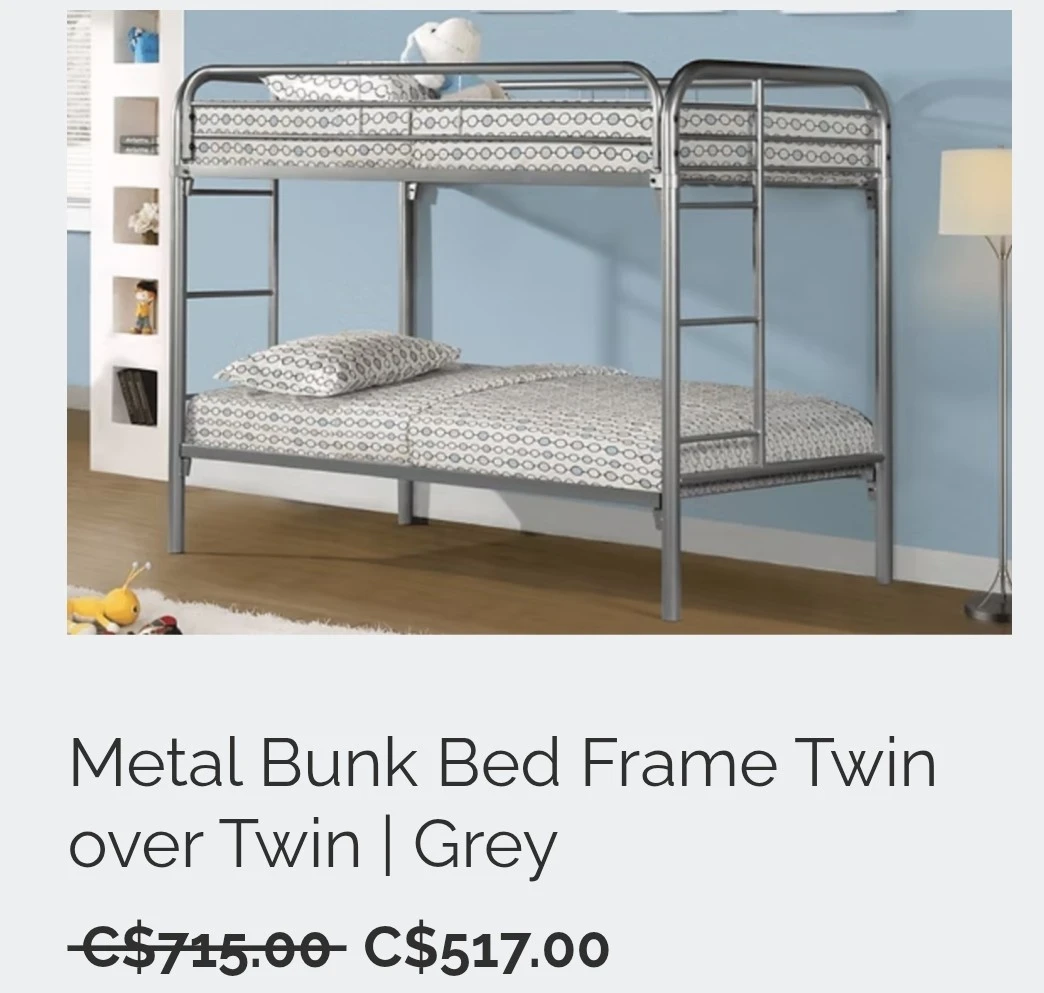 Bunk Bed Frame - Twin over Twin - Grey