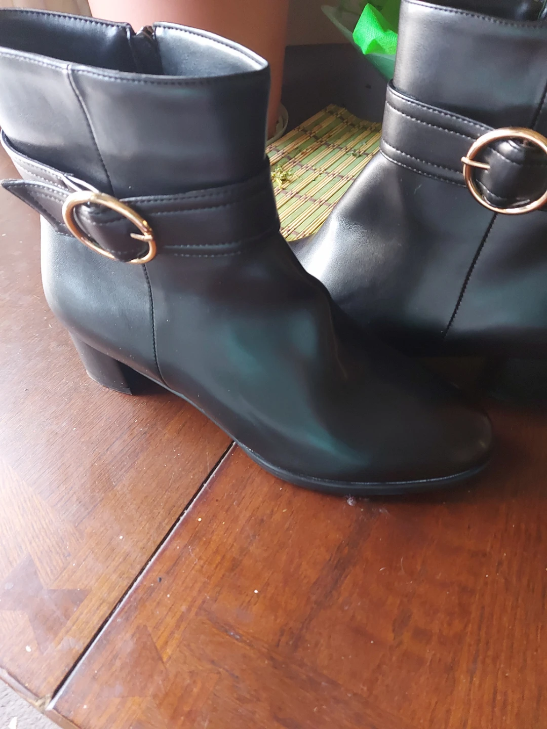 Black Ankle Boots with Buckle Accent