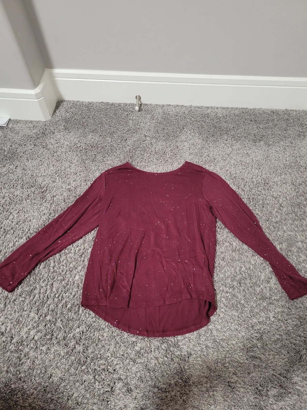 Old Navy Girls Burgundy Sparkle Long Sleeve Top XL (14-16)