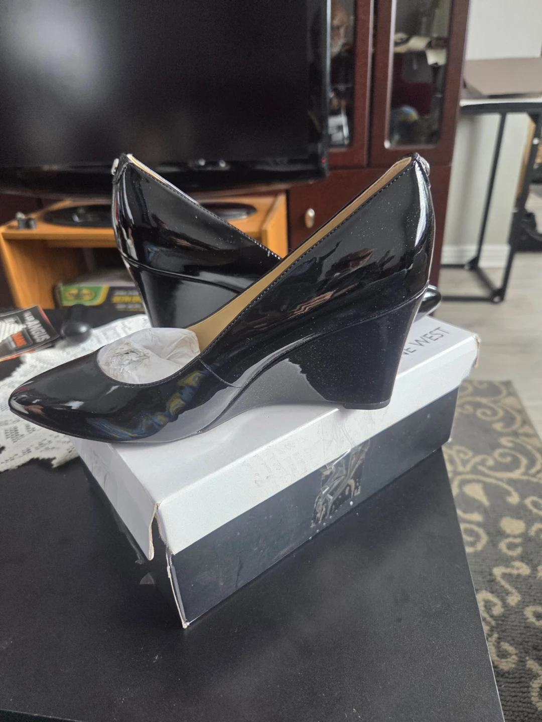 Nine West Black Patent Wedge Heels