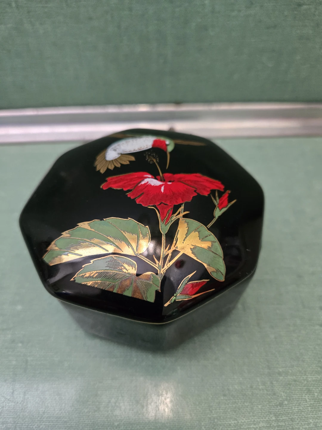 Vintage Otagiri Hummingbird Octagon Trinket Box