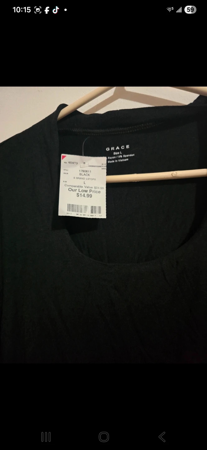 Grace Black Rayon/Spandex Long Sleeve Top - Size L - photo 3