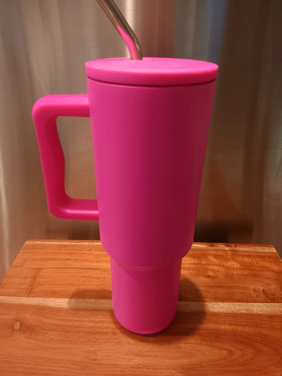 Pink Tumbler with Handle and Straw
