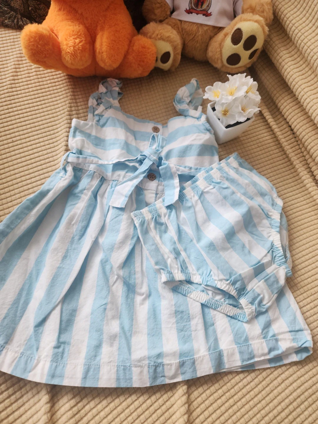 Baby Girl Striped Dress and Bloomers Set