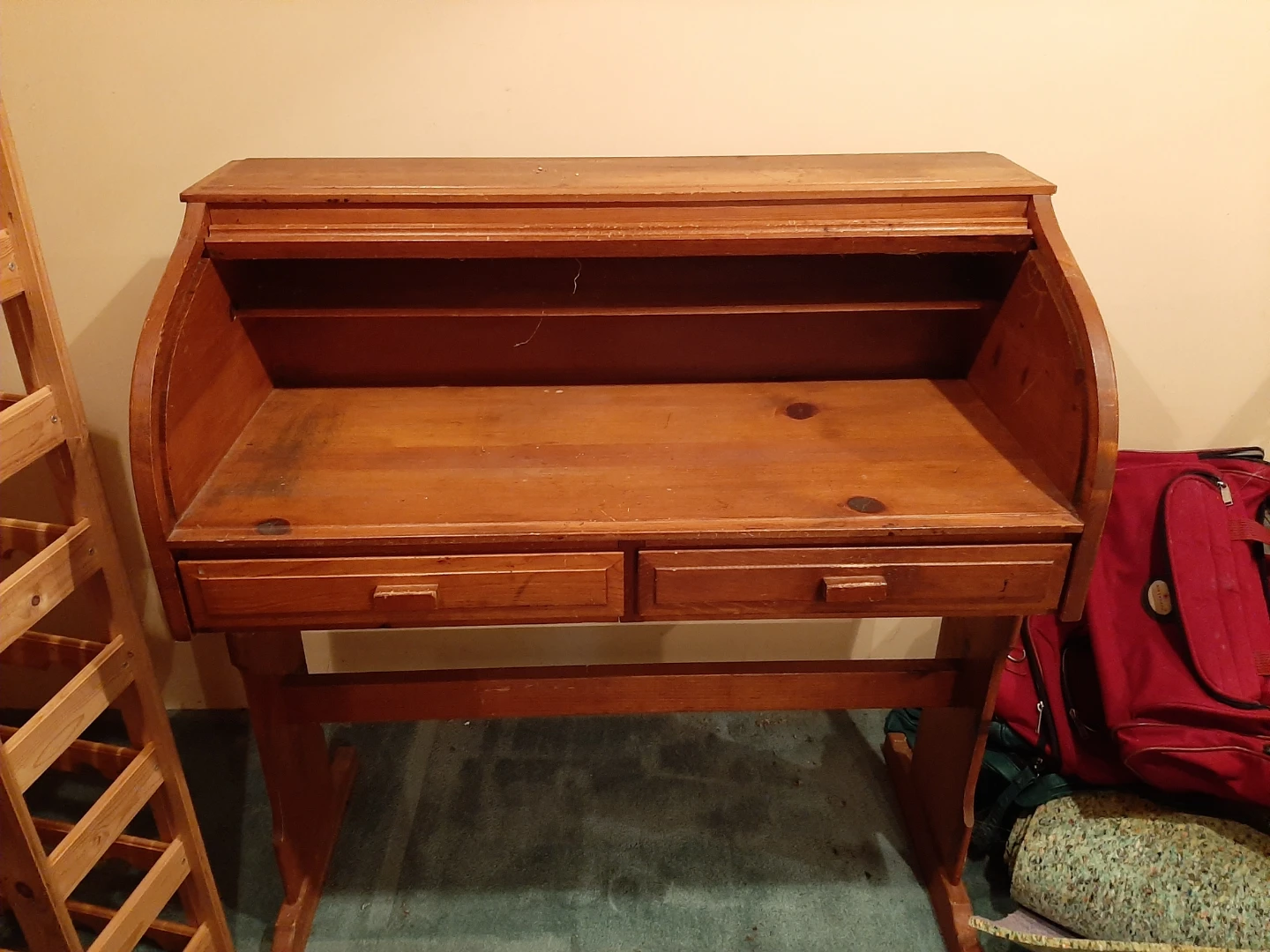 Vintage Wooden Roll-Top Desk with Drawers - photo 3