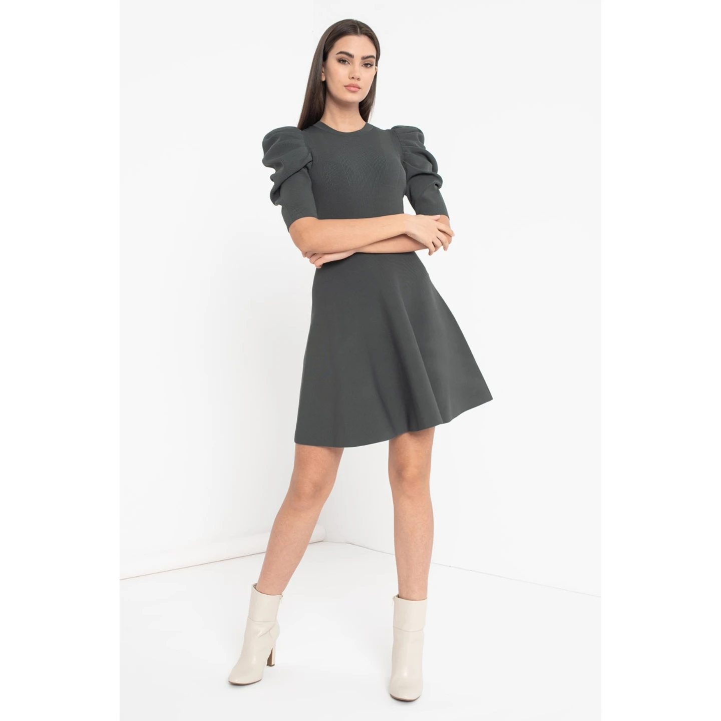 TED BAKER Llorna puff-sleeved knitted skater dress