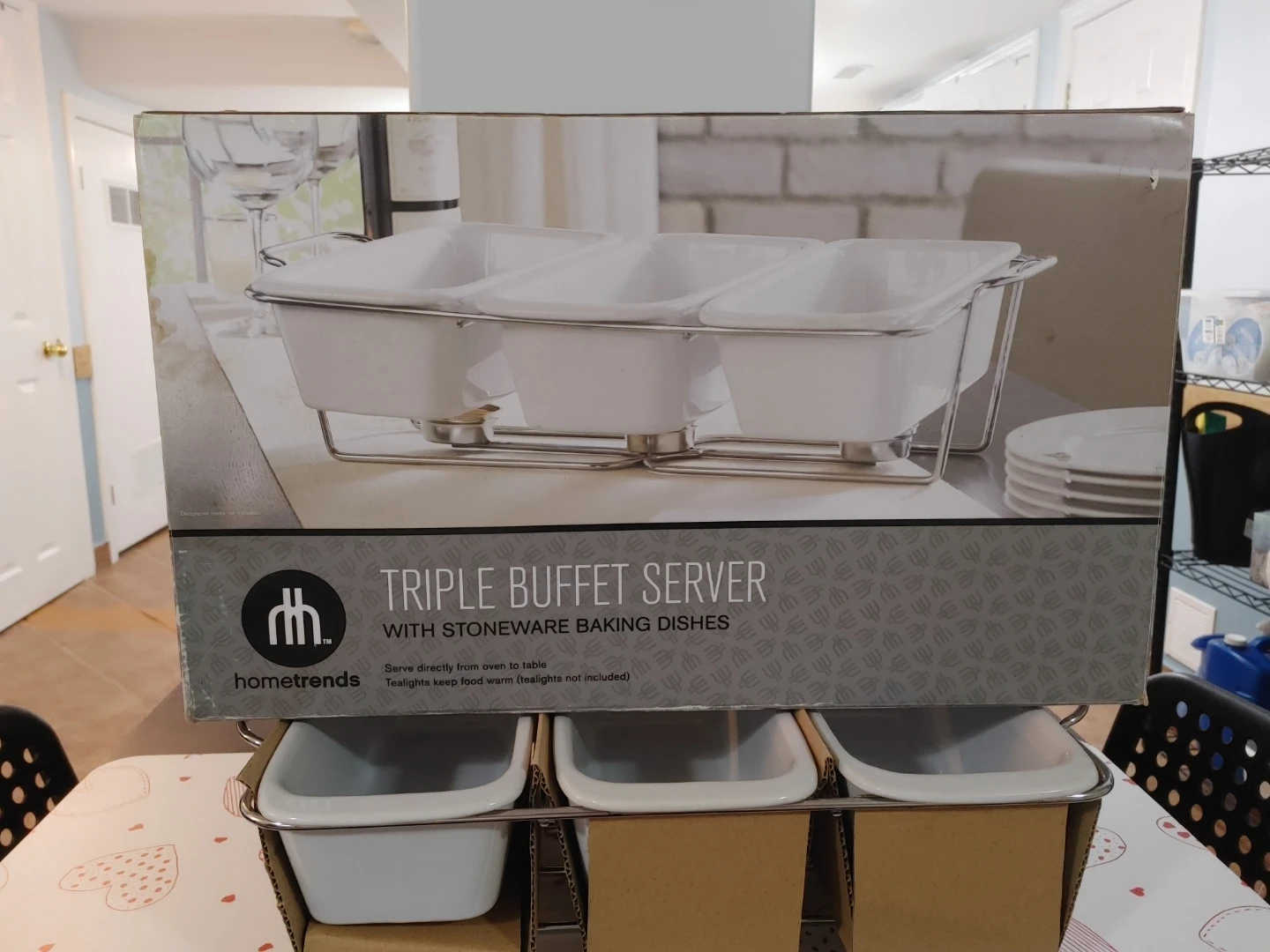 Hometrends Triple Buffet Server with Stoneware Baking Dishes