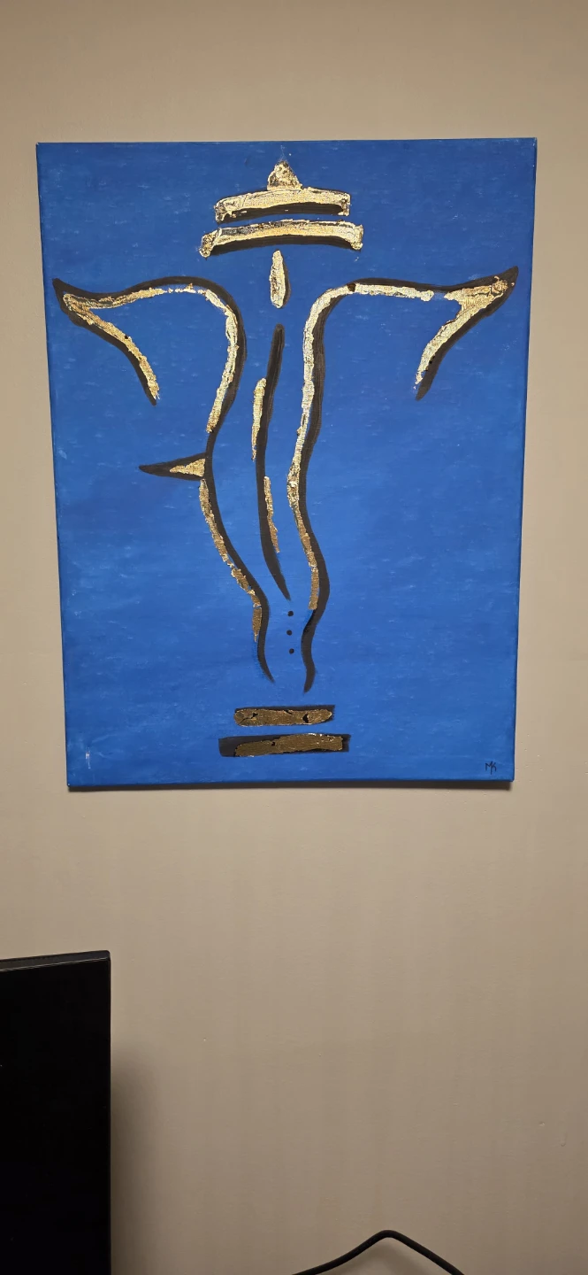 Abstract Ganesha Painting on Blue Canvas - photo 2