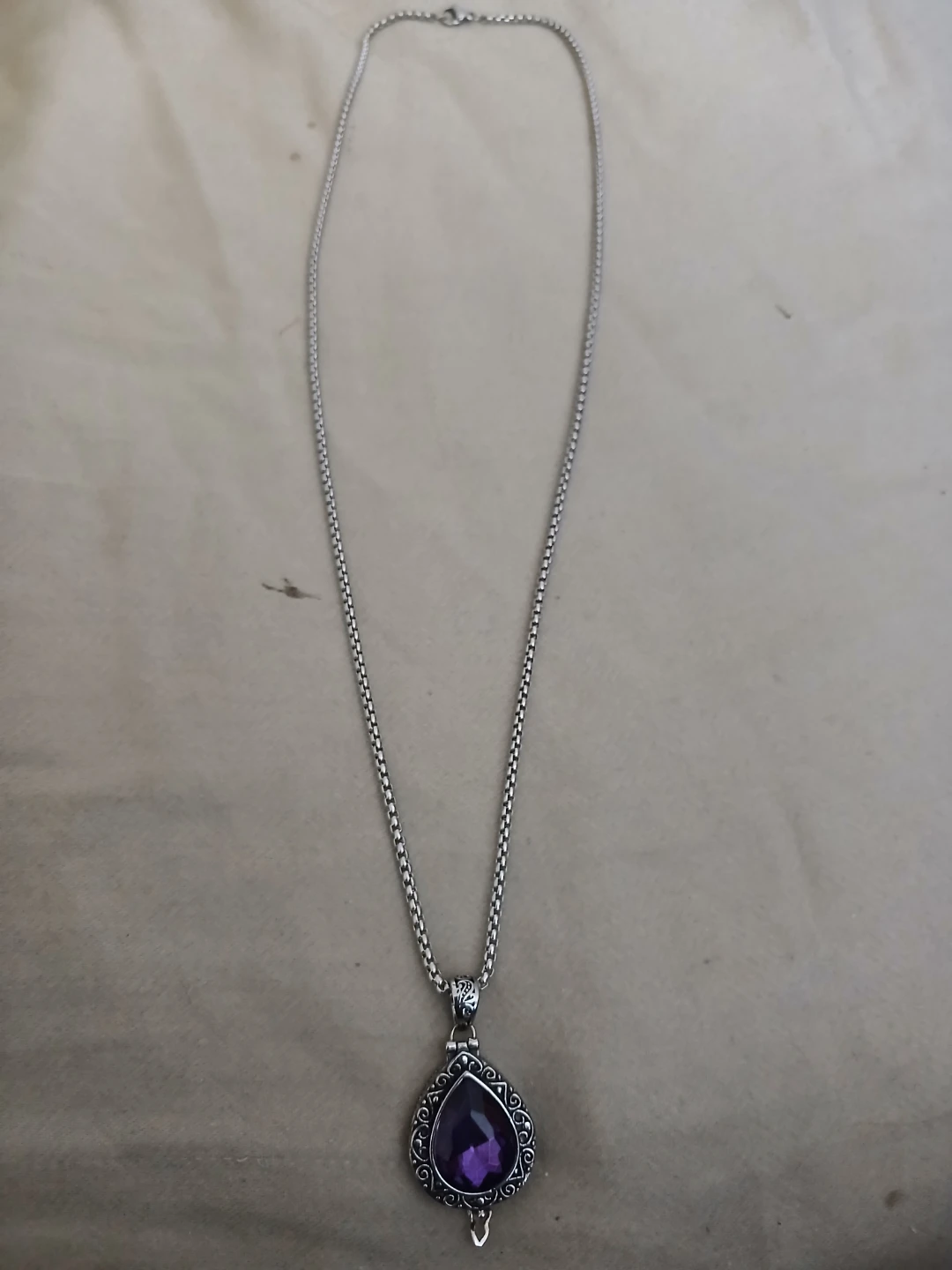 925 Silver Plated Copper And Lab Grown Amethyst Pendant Necklace