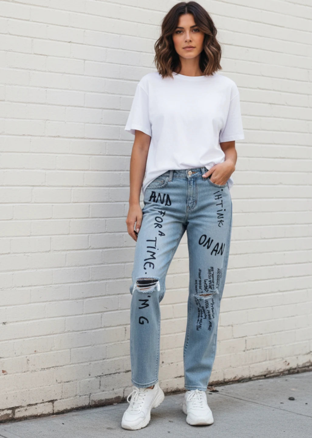 Distressed Jeans with Graffiti Design