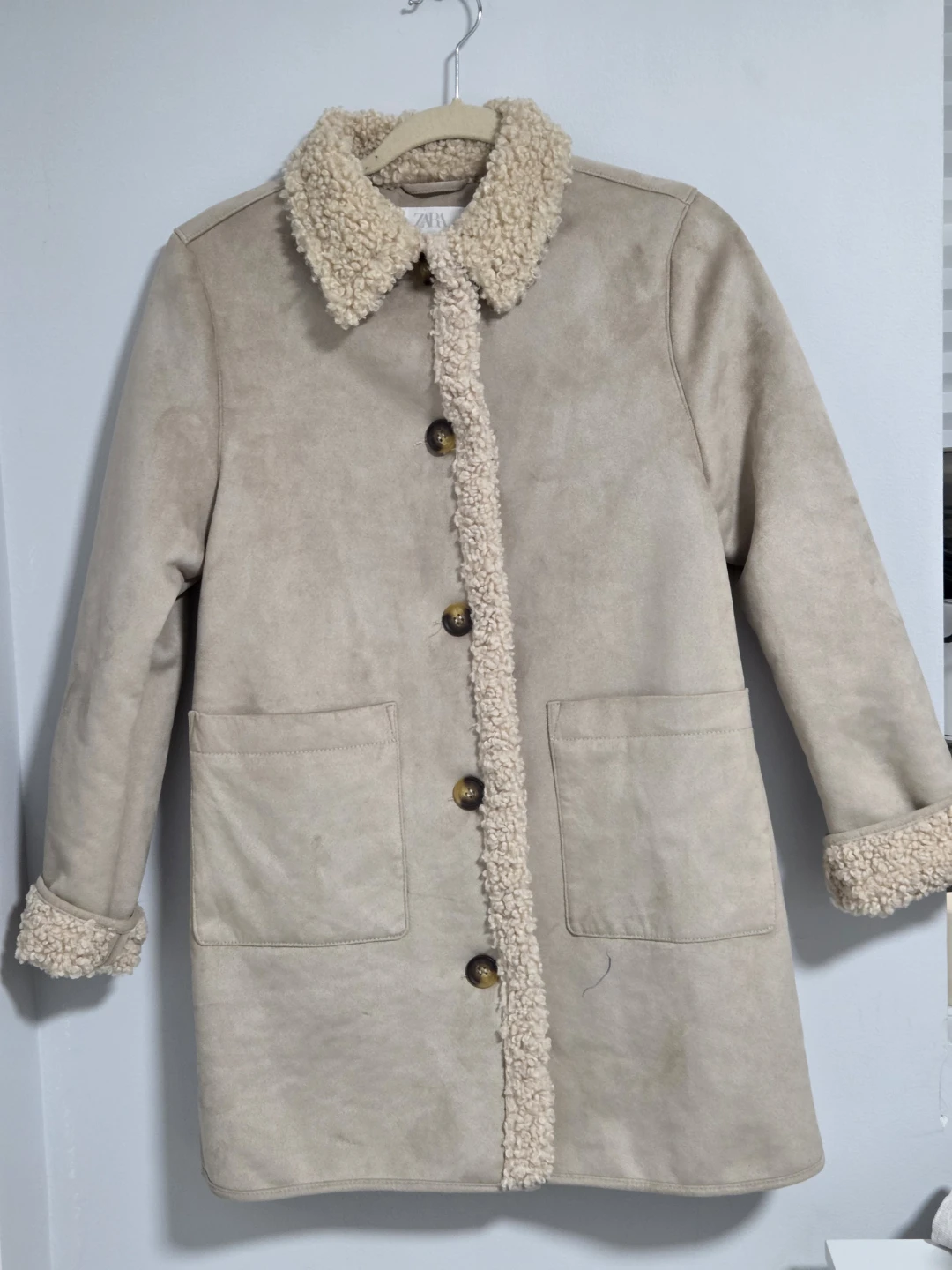 Zara Beige Faux Suede Sherpa Lined Coat - Size 13-14 - photo 2