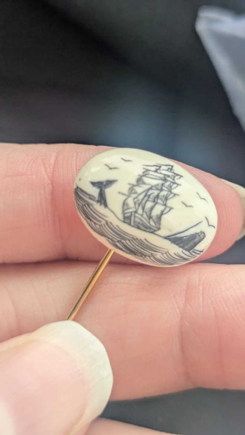 Vintage Scrimshaw Ship and Whale Stick Pin - photo 3