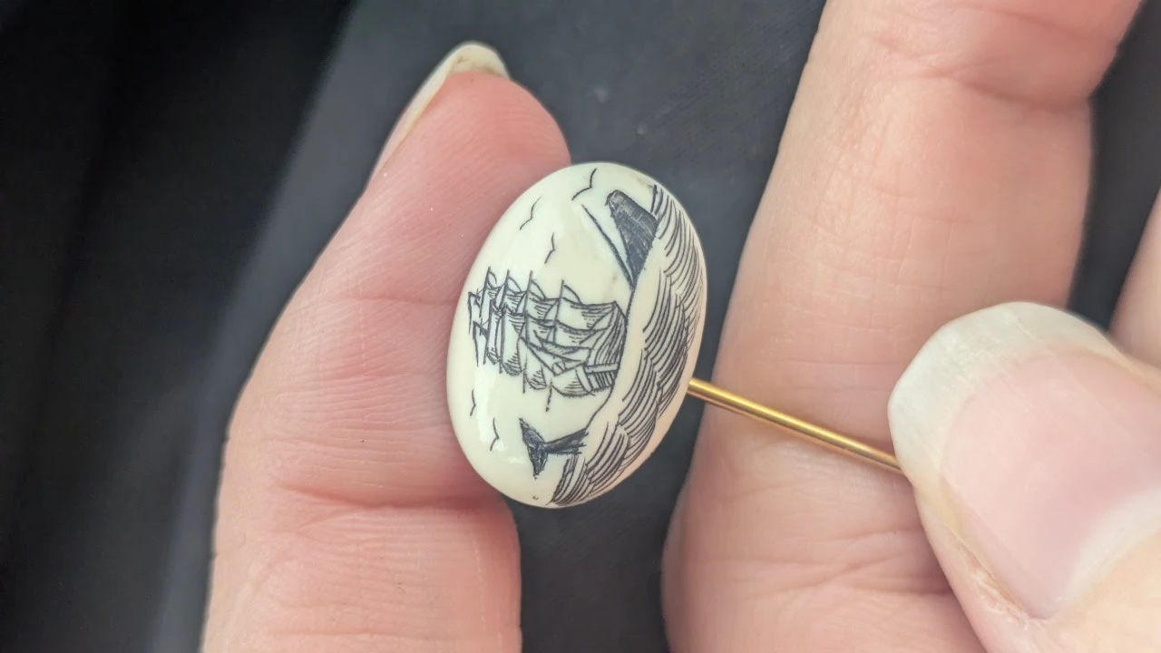 Vintage Scrimshaw Ship and Whale Stick Pin - photo 4