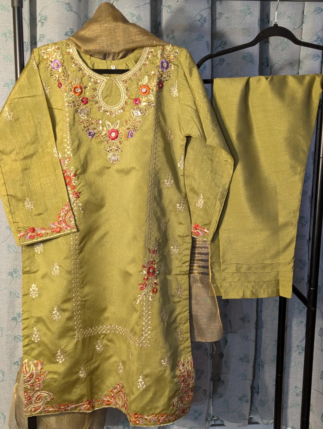 Embroidered Kurti with Pants and Dupatta