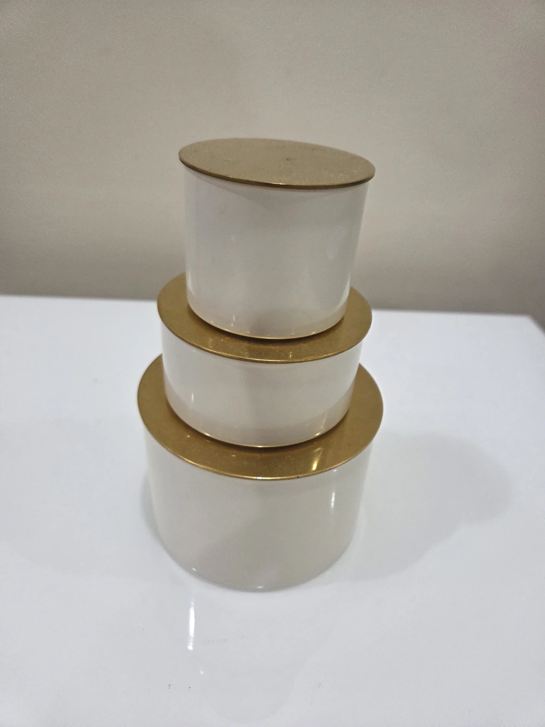 Ikea Set of 3 White & Gold Storage Canisters