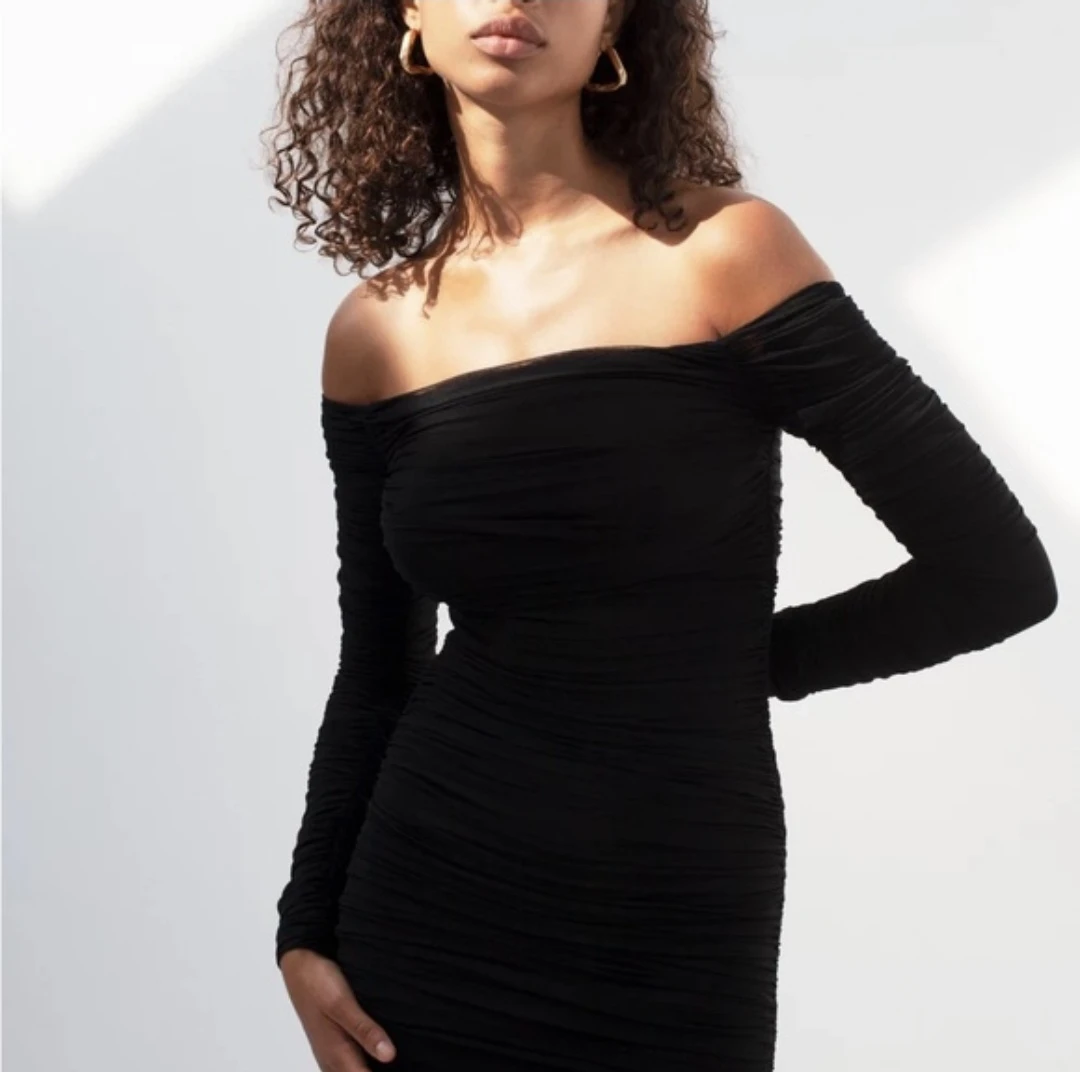 Babaton Black Ruched Off-the-Shoulder Dress - Size 4