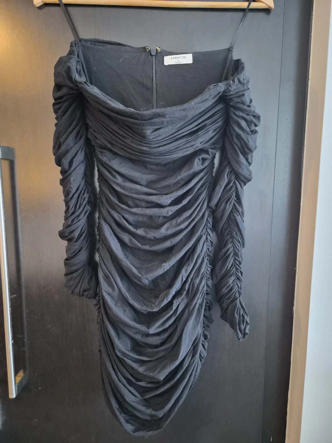 Babaton Black Ruched Off-the-Shoulder Dress - Size 4 - photo 4