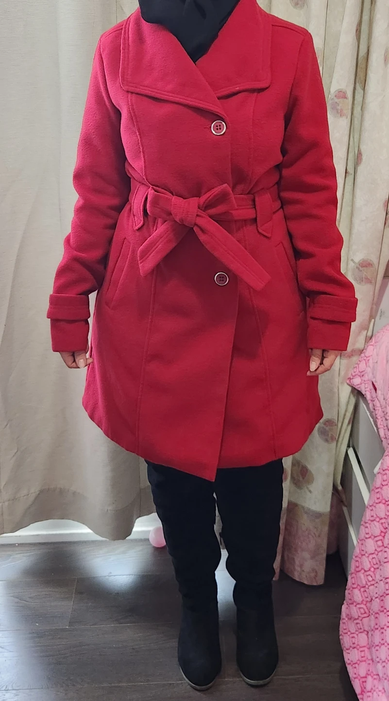 Red Belted Wool Blend Coat - Size large - photo 2