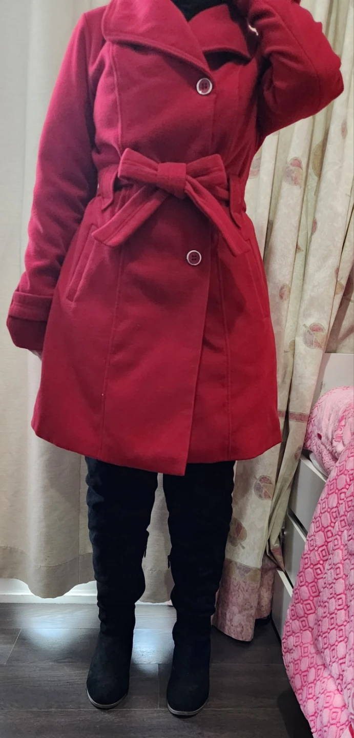 Red Belted Wool Blend Coat - Size large - photo 3