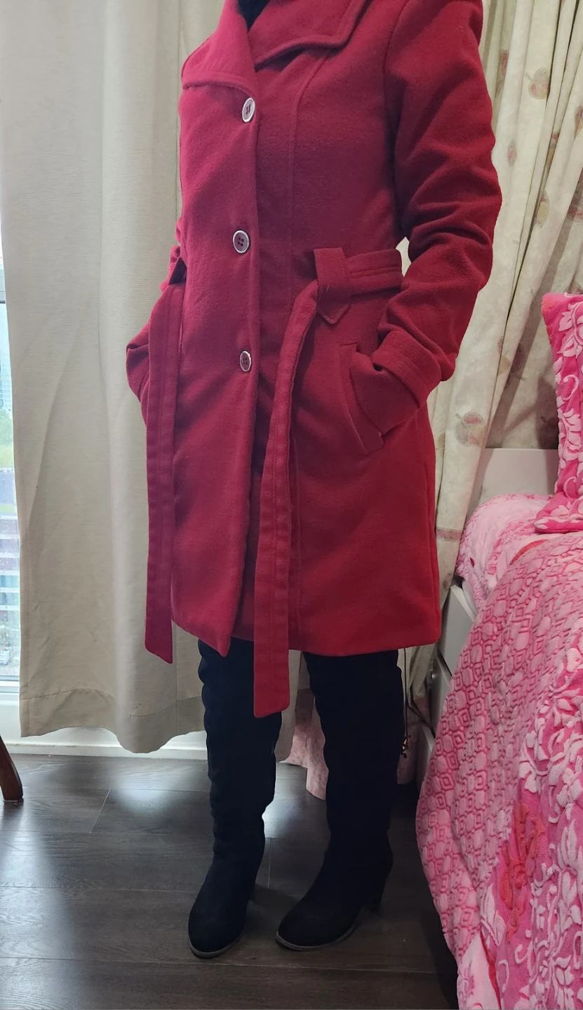 Red Belted Wool Blend Coat - Size large - photo 4