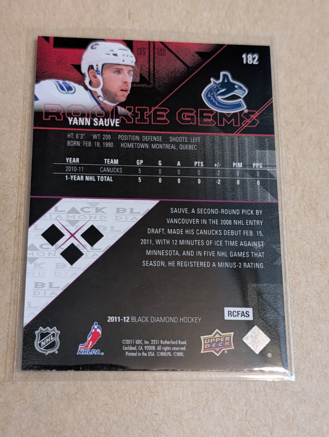 Upper Deck 2011-12 Black Diamond Hockey Yann Sauve Rookie - photo 2