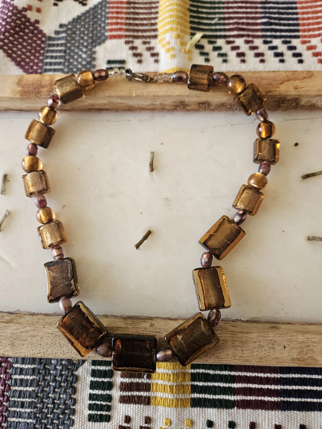 Amber and Gold Glass Bead Necklace