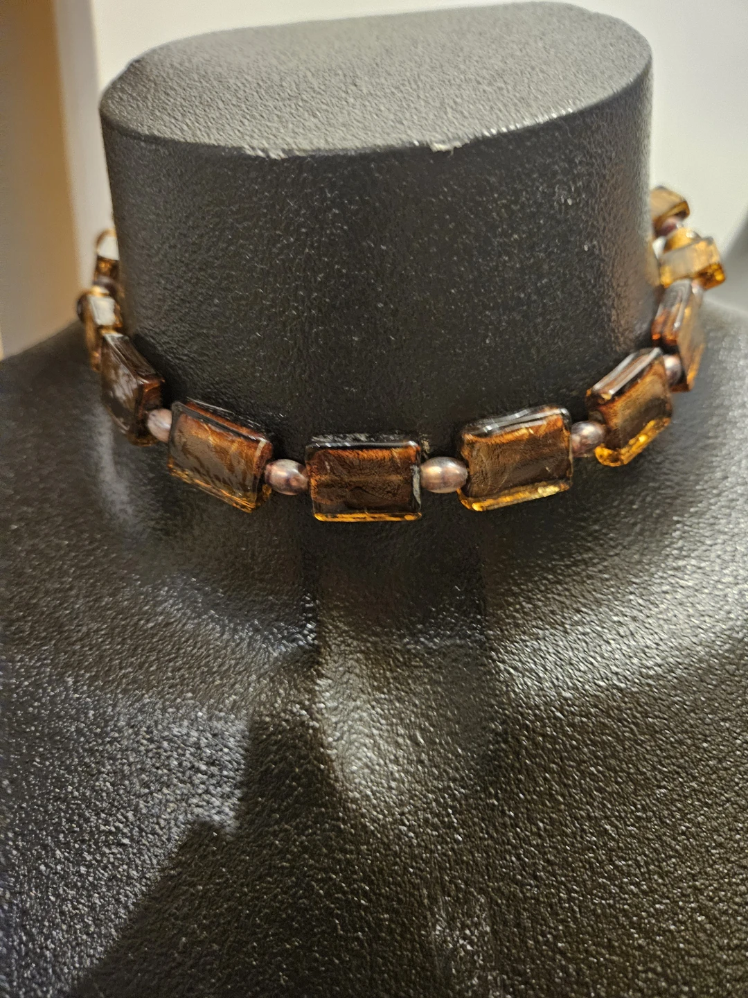 Amber and Gold Glass Bead Necklace - photo 4