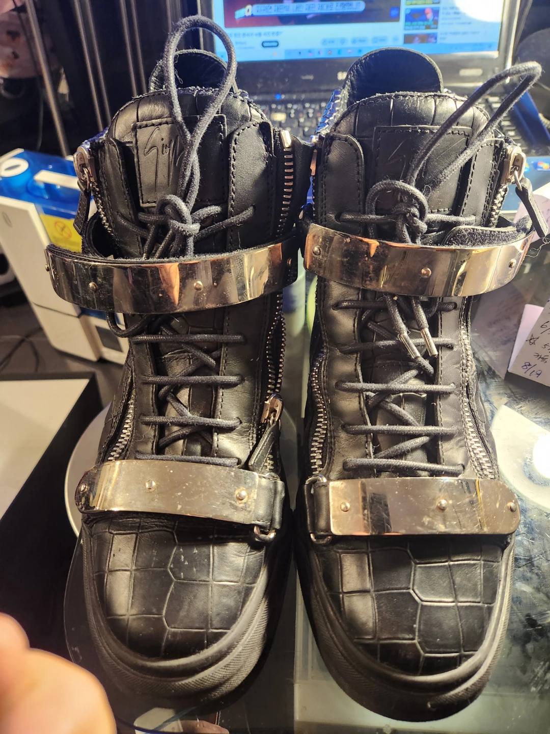 Giuseppe Zanotti Black Croc Embossed Leather Sneakers