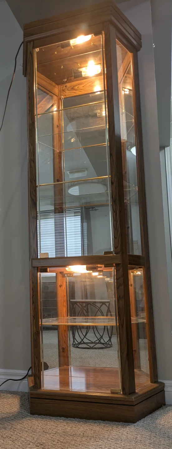 Wooden Curio Display Cabinet with Glass Shelves and 2 Lights - photo 2