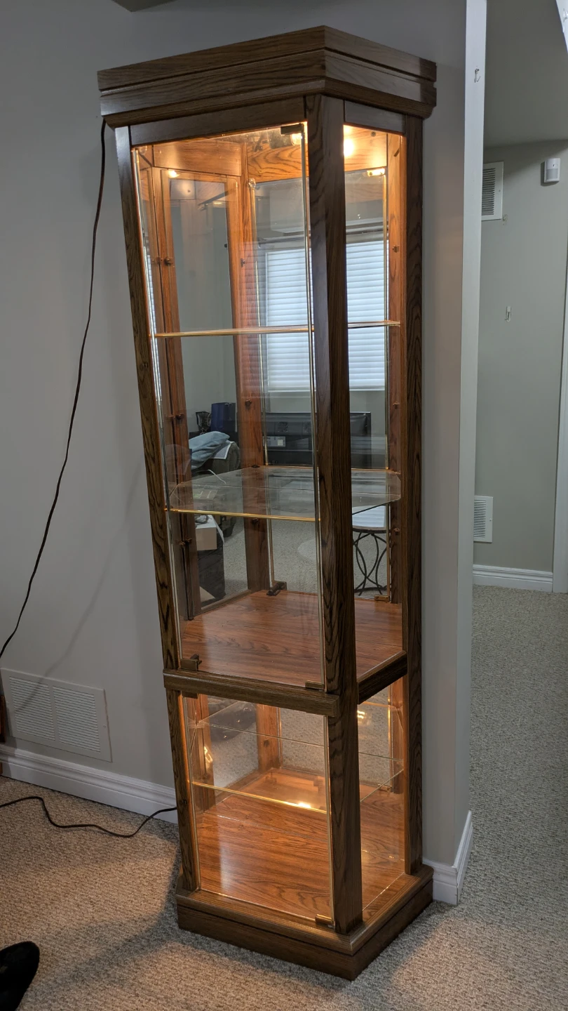 Wooden Curio Display Cabinet with Glass Shelves and 2 Lights - photo 3