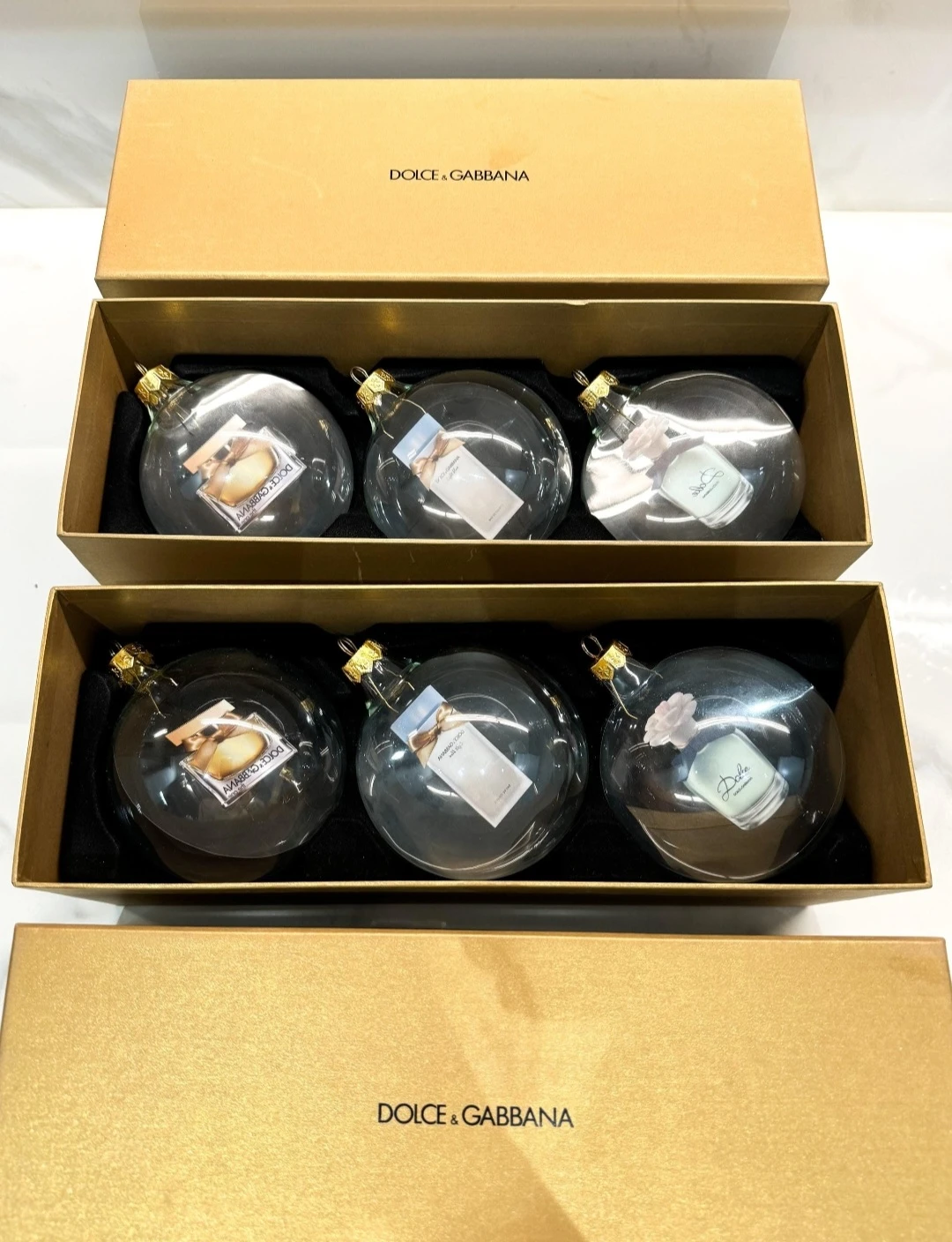 Dolce & Gabbana Glass Christmas Ornaments in Original Boxes