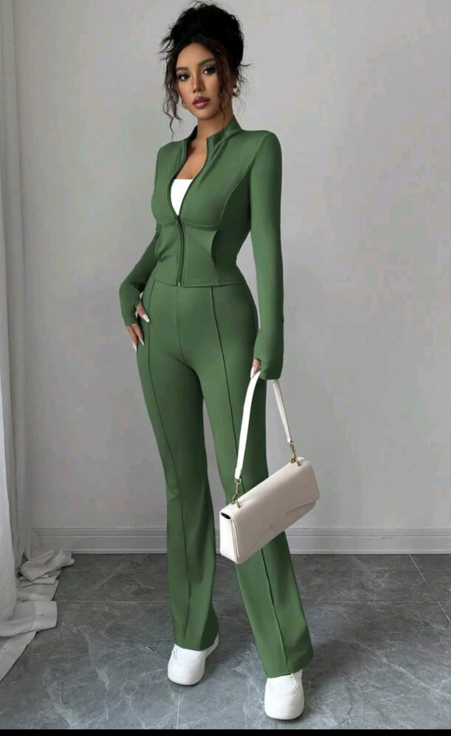 INAWLY Women's Tight-Fitting Cropped Jacket And Flared Pants