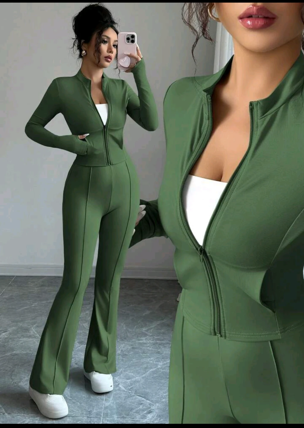 INAWLY Women's Tight-Fitting Cropped Jacket And Flared Pants - photo 2