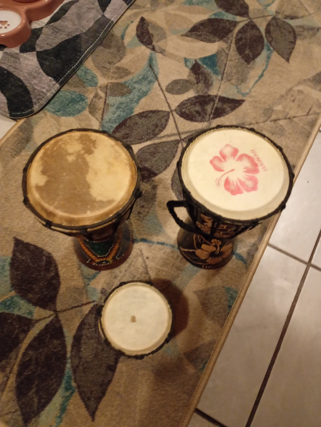Set of 3 Decorative Djembe Drums - Hawaii Themed