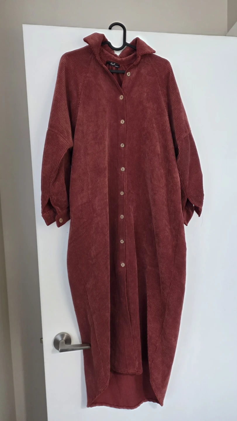 Maroon Corduroy Button-Up Maxi Dress