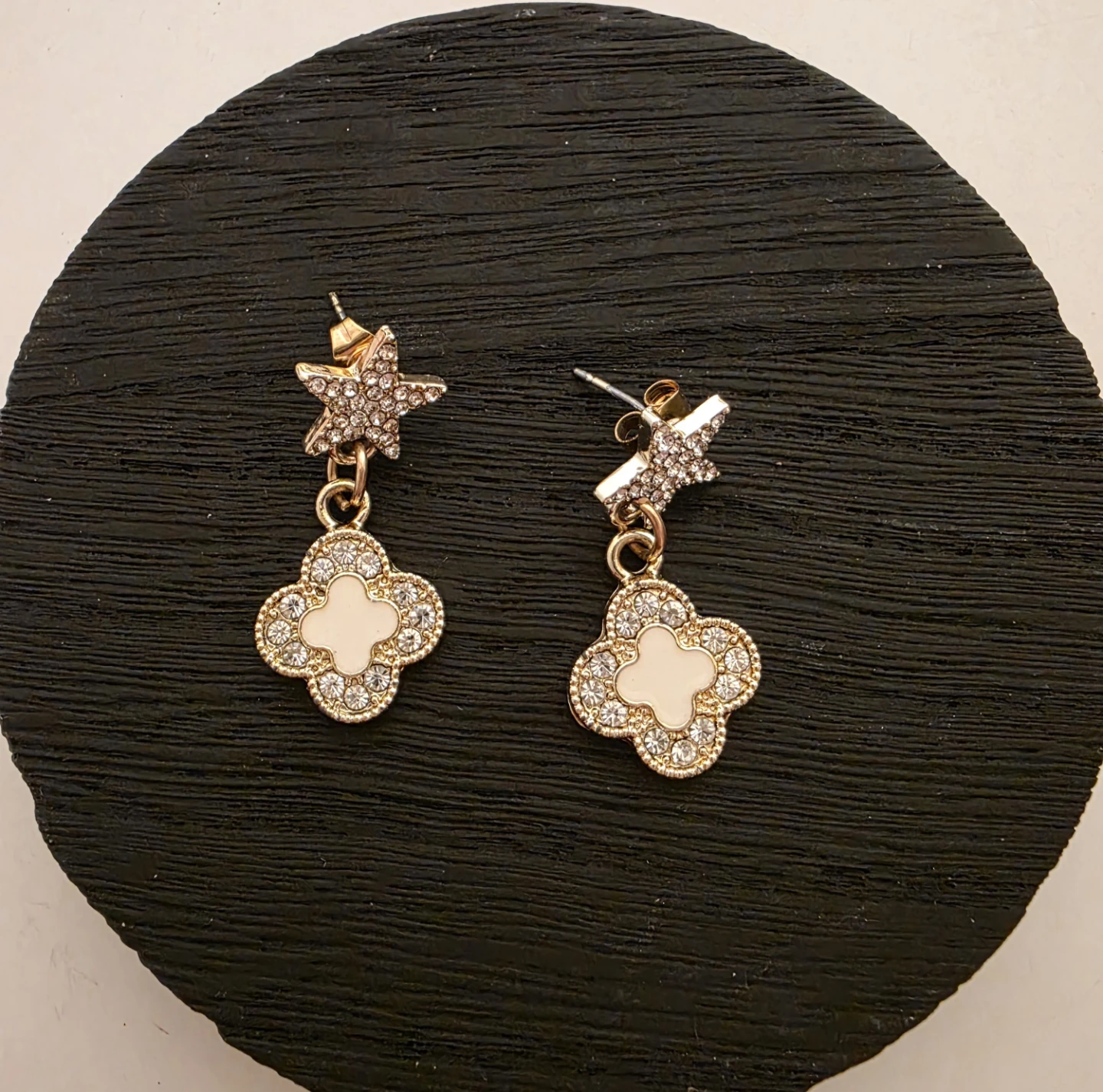Goldtone Star and Clover Dangle Earrings