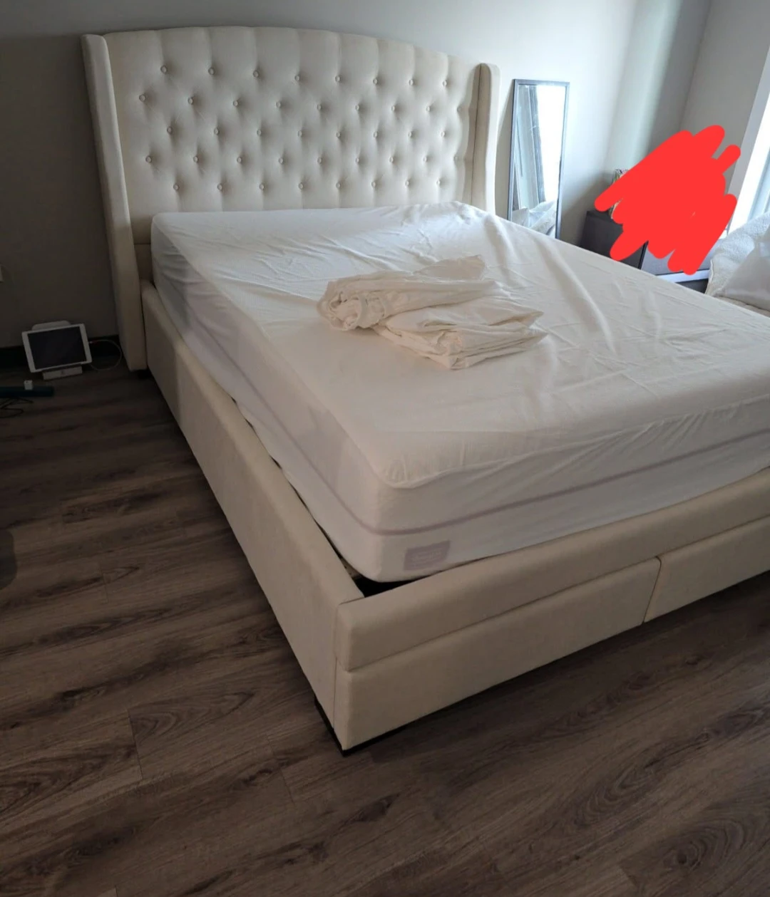 Cream Upholstered Wingback Bed Frame with Storage - photo 2