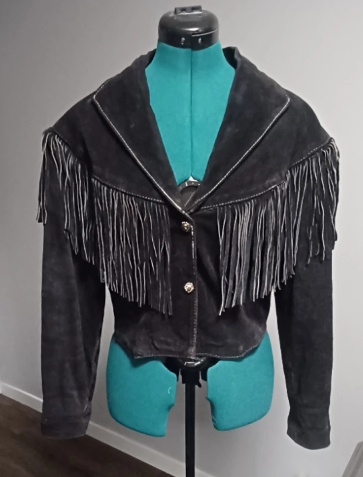 Black Suede Fringe Jacket-Vintage