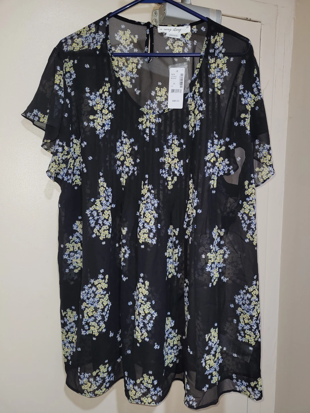 Sunny Leigh Floral Sheer Chiffon Blouse - Black, Size 2X