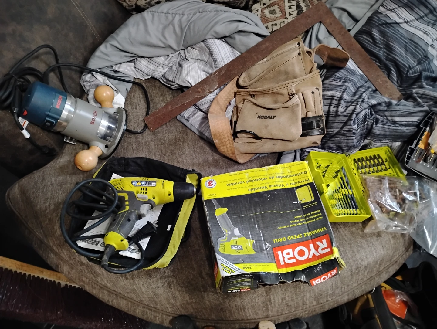 Bosch Router and Ryobi Drill Combo with Tool Accessories
